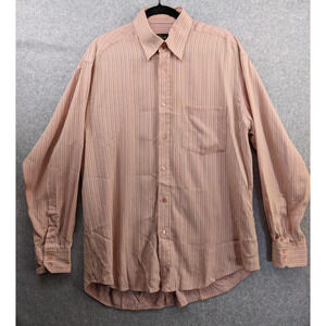 BUGATCHI UOMO CLASSIC FIT L/S Woven Shirt Pink with Green Yellow Stripe Men Sz L